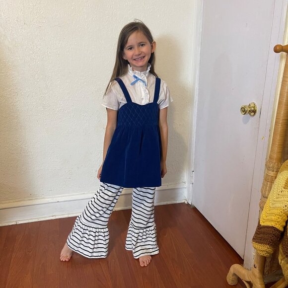 Vintage 1980s Cuddle Teen Girls 6 Years Blue Quilted Velvet Tunic Short Dress - Picture 5 of 5